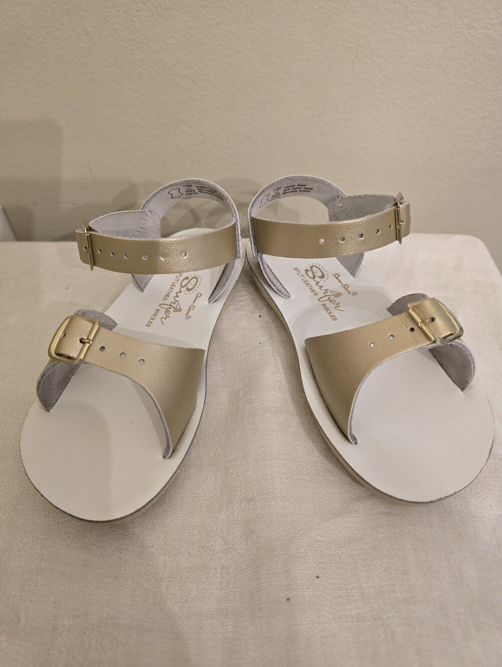San Sun Surfer Gold Double-Strap Leather Sandal Size 11